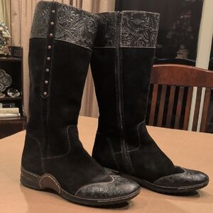 Sofft Black Suede & Tooled Leather Boots